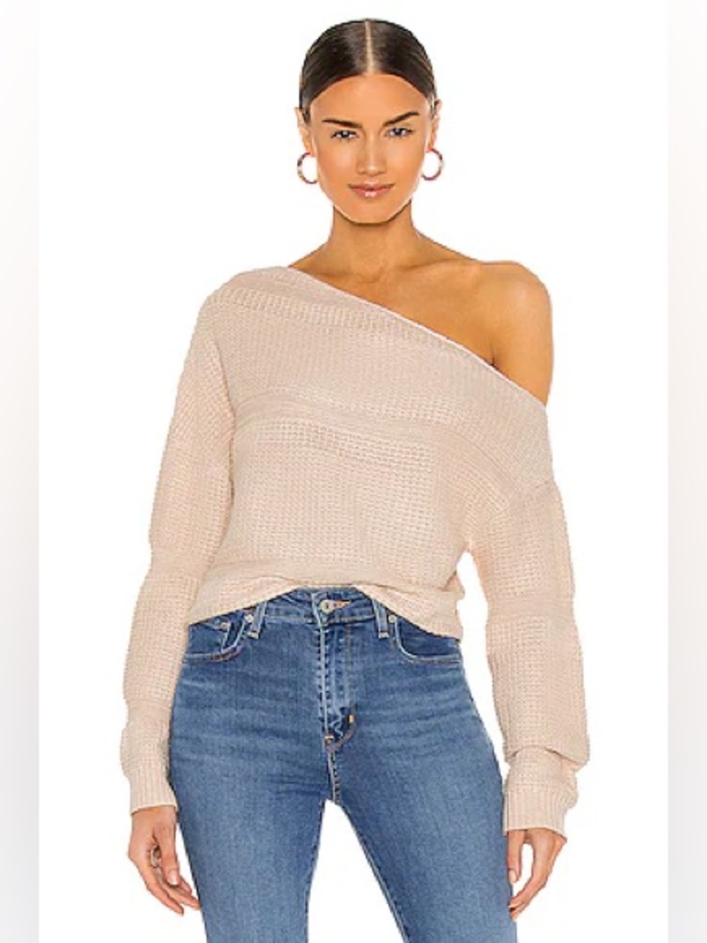 LOVERS AND FRIENDS Cream Porto Santo Off The Shoulder Sweater, Size SMALL